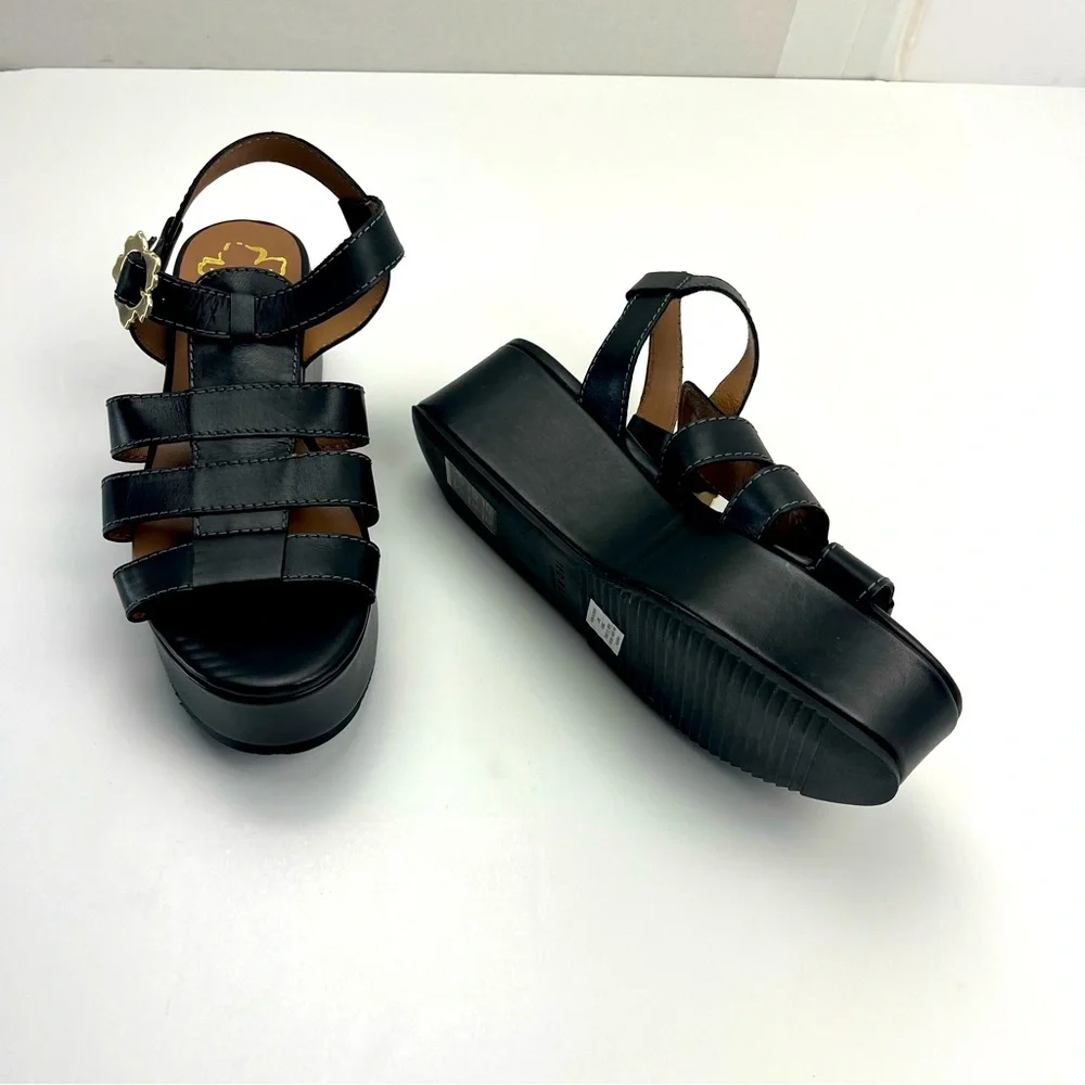 Ted Baker‎ Ffayeta Black Leather Sandal Platform Wedge Womens Size US 10.5 NEW